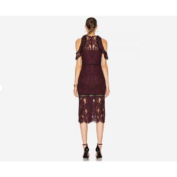 Alexis Evie Lace Sheath Midi Dress Cold Shoulder Burgundy Wine Medium - Picture 7 of 16